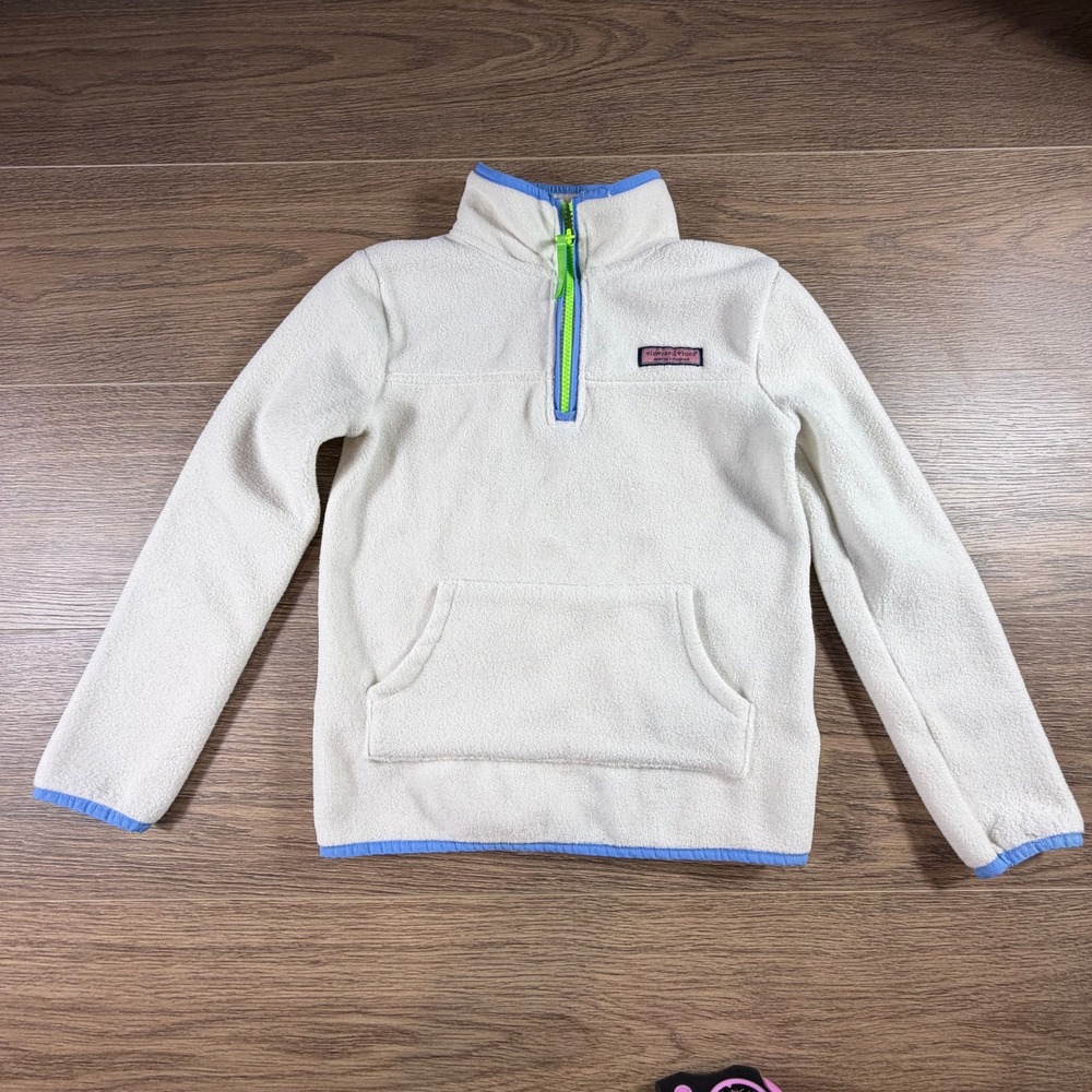 Vineyard Vines Harbor Fleece Glow Half Zip White Neon Pullover Size S 7/8 Preppy